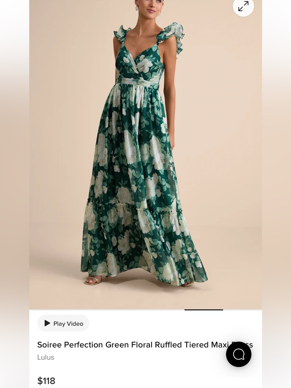 Lulus Floral Maxi Dress Green White Ruffle Strap Empire Waist Size L NWT - Picture 5 of 13